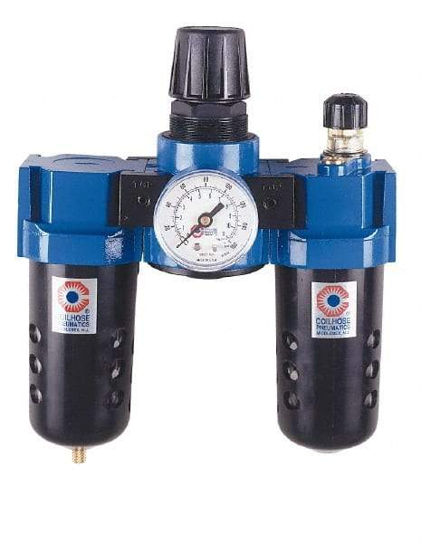 Coilhose Pneumatics - 3/4" NPT Port Standard 3 Piece Filter-Regulator-Lubricator FRL Unit - Metal Bowl, 125 SCFM, 250 Max psi, 10.5" High - Caliber Tooling