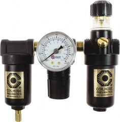 Coilhose Pneumatics - 1/4" NPT Port Miniature 3 Piece Filter-Regulator-Lubricator FRL Unit - Metal Bowl, 25 SCFM, 250 Max psi, 6.125" High, Manual Drain - Caliber Tooling