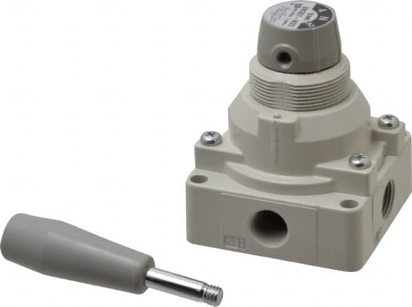 SMC PNEUMATICS - 3/8" NPT Rotary Hand Air Valve - 3 Position, 1.1 CV Rate, 150 Max psi & 140°F Max Temp - Caliber Tooling