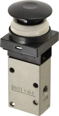 SMC PNEUMATICS - 0.38 CV Rate, 1/4" NPT Inlet Mechanical Valve - 3 Way, 3 Ports, Push Button Mushroom - Caliber Tooling