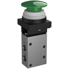 SMC PNEUMATICS - 0.38 CV Rate, 1/4" NPT Inlet Mechanical Valve - 3 Way, 3 Ports, Push Button Mushroom - Caliber Tooling