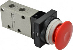 SMC PNEUMATICS - 0.38 CV Rate, 1/4" NPT Inlet Mechanical Valve - 3 Way, 3 Ports, Push Button Mushroom - Caliber Tooling