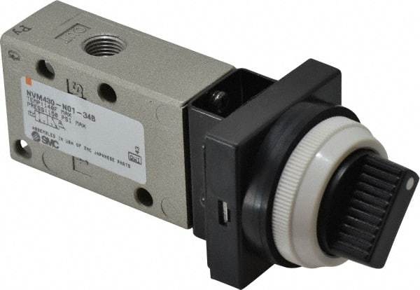 SMC PNEUMATICS - 0.38 CV Rate, 1/4" NPT Inlet Mechanical Valve - 3 Way, 3 Ports - Caliber Tooling