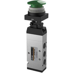 SMC PNEUMATICS - 1.00 CV Rate, 1/4" NPT Inlet Mechanical Valve - 4 Way, 5 Ports, Push Button Mushroom - Caliber Tooling