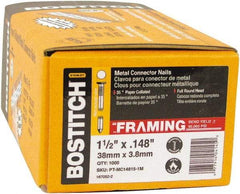 Stanley Bostitch - 10 Gauge 0.148" Shank Diam 1-1/2" Long Metal Connecting Nails for Power Nailers - Steel, Bright Finish, Smooth Shank, Angled Stick Paper Tape Collation, Round Head, Diamond Point - Caliber Tooling