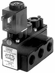 ARO/Ingersoll-Rand - 1/8" Inlet x 1/8" Outlet, Solenoid Actuator, Spring Return, 2 Position, Body Ported Solenoid Air Valve - 24 VDC Input, 32 CFM, 0.9 CV, 4 Way, 150 psi, 3-1/2" Long x 1-15/16" Wide x 3-1/8" High, 0 to 180°F - Caliber Tooling