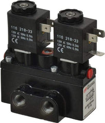 ARO/Ingersoll-Rand - 1/8" Inlet x 1/8" Outlet, Solenoid Actuator, Solenoid Return, 2 Position, Body Ported Solenoid Air Valve - 120 VAC Input, 32 CFM, 0.9 CV, 4 Way, 150 psi, 3-1/2" Long x 1-15/16" Wide x 3-1/4" High, 0 to 180°F - Caliber Tooling