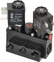 ARO/Ingersoll-Rand - 1/4" Inlet x 1/4" Outlet, Solenoid Actuator, Solenoid Return, 3 Position, Body Ported Solenoid Air Valve - 120 VAC Input, 32 CFM, 0.9 CV, 4 Way, 150 psi, 2-15/16" Long x 1-15/16" Wide x 1-13/16" High, 0 to 180°F - Caliber Tooling