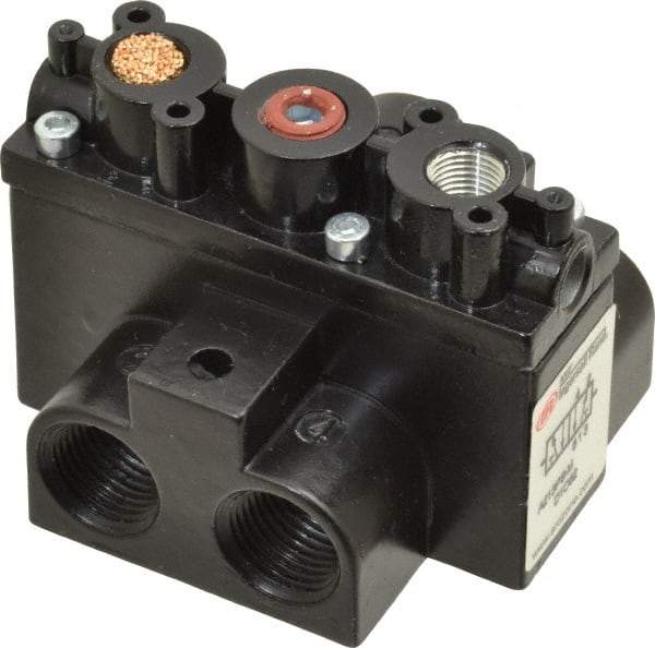 ARO/Ingersoll-Rand - 3/8" Inlet x 3/8" Outlet, Pilot Actuator, Spring Return, 2 Position, Body Ported Solenoid Air Valve - 63 CFM, 1.7 CV, 4 Way, 150 psi, 3-1/2" Long x '2-1/2" Wide x 3-5/8" High, 0 to 180°F - Caliber Tooling