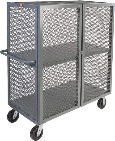 Jamco - 2,000 Lb Capacity, 2 Shelf, Steel Mesh Security Truck - 60" Long x 30" Wide x 57" High, 6" Diam Wheels - Caliber Tooling