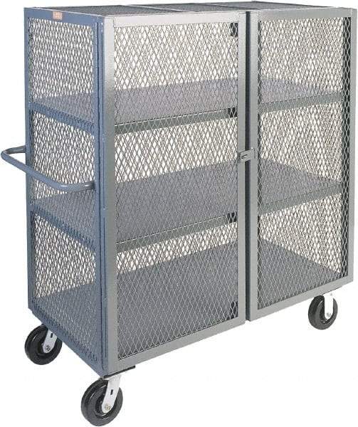 Jamco - 3,000 Lb Capacity, 3 Shelf, Steel Mesh Security Truck - 48" Long x 24" Wide x 57" High, 6" Diam Wheels - Caliber Tooling