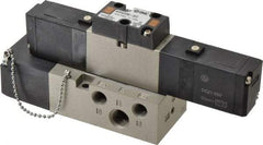 SMC PNEUMATICS - 0.8 CV Flow Rate, Double Solenoid Pilot Operated Valve - 5 Port, 2 Position, 1/4" NPT Inlet, 24 V - Caliber Tooling