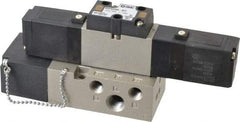 SMC PNEUMATICS - 0.8 CV Flow Rate, Double Solenoid Pilot Operated Valve - 5 Port, 2 Position, 1/4" NPT Inlet, 110 V - Caliber Tooling