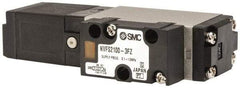 SMC PNEUMATICS - 0.8 CV Flow Rate, Single Solenoid Pilot Operated Valve - 5 Port, 2 Position, Spring Return, 1/4" NPT Inlet, 110 V - Caliber Tooling