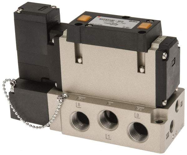 SMC PNEUMATICS - 2 CV Flow Rate, Single Solenoid Pilot Operated Valve - 5 Port, 2 Position, Spring Return, 3/8" NPT Inlet, 24 V - Caliber Tooling