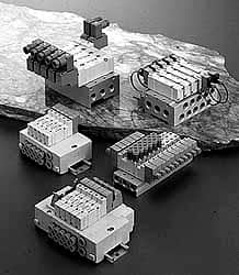 SMC PNEUMATICS - 0.3 CV Flow Rate, 6 Station Pilot Operated Solenoid Valve - 1/4" Push to Connect Inlet, Bar Manifold Base Mounted - Caliber Tooling