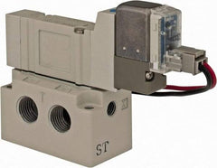 SMC PNEUMATICS - 0.3 CV Flow Rate, Single Solenoid Pilot Operated Valve - 5 Port, 2 Position, Spring Return, 1/8" NPT Inlet, 24 V - Caliber Tooling