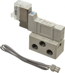 SMC PNEUMATICS - 0.3 CV Flow Rate, Single Solenoid Pilot Operated Valve - 5 Port, 2 Position, Spring Return, 1/8" NPT Inlet, 110 V - Caliber Tooling