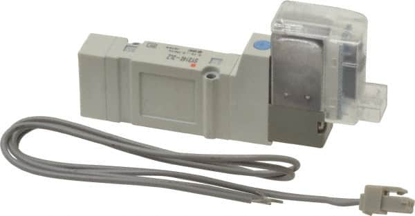 SMC PNEUMATICS - 0.3 CV Flow Rate, Single Solenoid Pilot Operated Valve - 5 Port, 2 Position, Spring Return, 1/4" Push to Connect Inlet, 110 V - Caliber Tooling