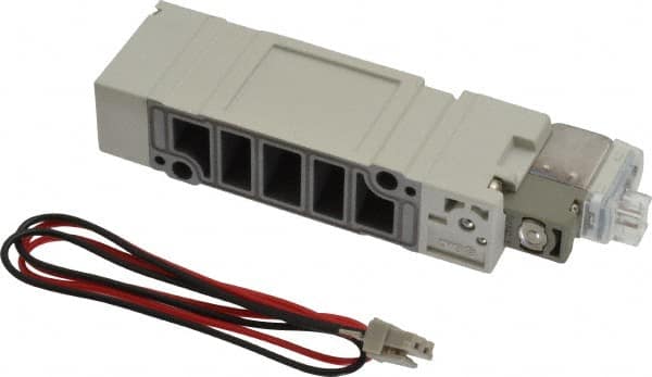 SMC PNEUMATICS - 1.2 CV Flow Rate, Single Solenoid Pilot Operated Valve - 5 Port, 2 Position, Spring Return, 1/4" Push to Connect Inlet, 24 V - Caliber Tooling