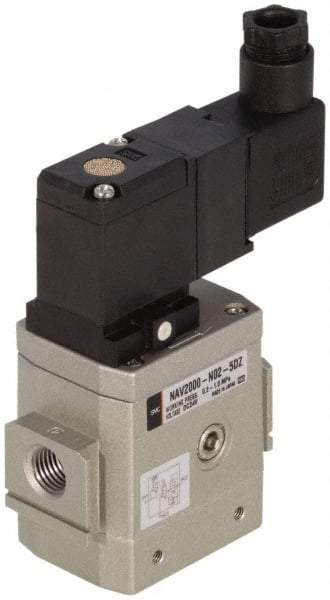 SMC PNEUMATICS - 1/4" Female NPT x 1/8" Gage Port Soft Start-Up Valve - 110V, AC Input, DIN Electrical Entry & 30 to 150 psi - Caliber Tooling