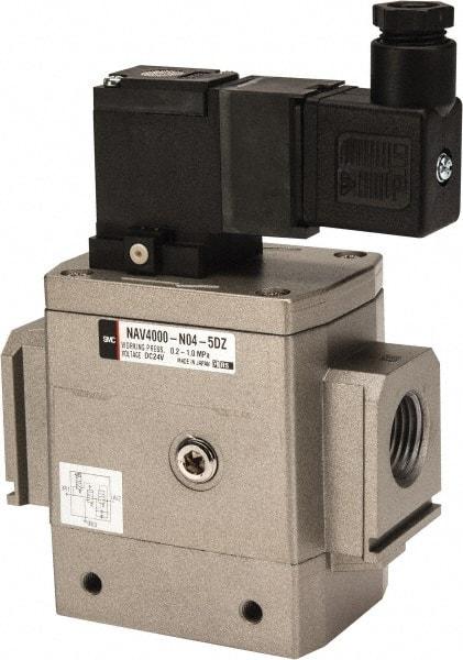 SMC PNEUMATICS - 1/2" Female NPT x 1/8" Gage Port Soft Start-Up Valve - 24V, DC Input, DIN Electrical Entry & 30 to 150 psi - Caliber Tooling