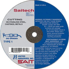 Sait - 3" Aluminum Oxide Cutoff Wheel - 1/16" Thick, 1/4" Arbor, 25,000 Max RPM, Use with Die Grinders - Caliber Tooling