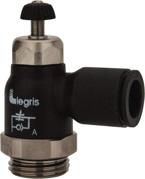 Legris - 12mm Tube OD x 1/2 Male BSPP Compact Meter Out Flow Control Valve - 14.5 to 145 psi, Nylon - Caliber Tooling