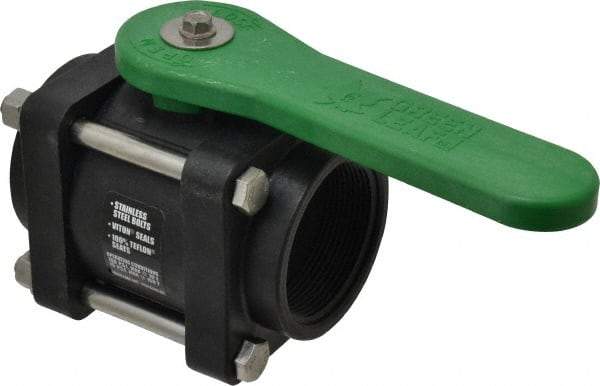 Green Leaf - 2" Pipe, Standard Port, Polypropylene Standard Ball Valve - 3 Piece, Inline - One Way Flow, FNPT x FNPT Ends, Lever Handle, 150 WOG - Caliber Tooling