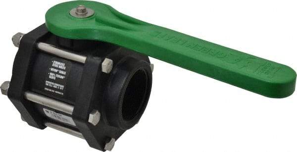 Green Leaf - 2" Pipe, Full Port, Polypropylene Standard Ball Valve - 3 Piece, Inline - One Way Flow, FNPT x FNPT Ends, Lever Handle, 100 WOG - Caliber Tooling