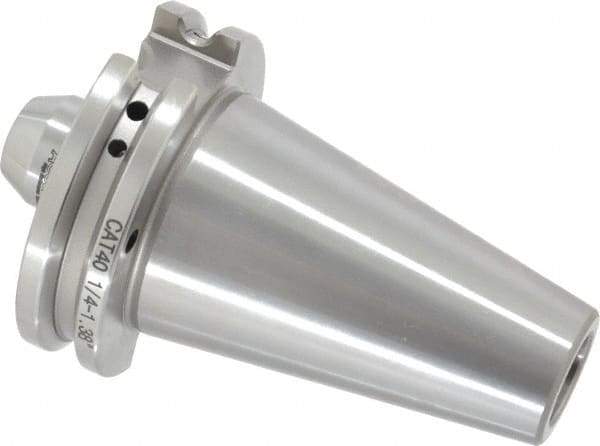 Accupro - CAT40 Taper Shank 1/4" Hole End Mill Holder/Adapter - 20mm Nose Diam, 1.38" Projection, 5/8-11 Drawbar, Through-Spindle & DIN Flange Coolant - Exact Industrial Supply