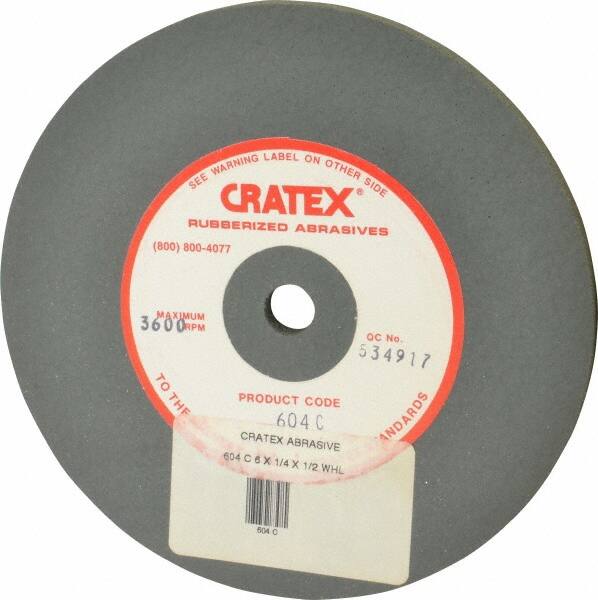 Cratex - 6" Diam x 1/2" Hole x 1/4" Thick, Surface Grinding Wheel - Silicon Carbide, Coarse Grade, 3,600 Max RPM, Rubber Bond, No Recess - Caliber Tooling