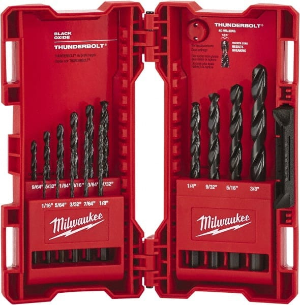 Drill Bit Set: Maintenance Length Drill Bits, 0.0625″ to 0.5″ Drill Bit Size, 135 °, High Speed Steel Oxide