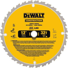 DeWALT - 12" Diam, 1" Arbor Hole Diam, 32 Tooth Wet & Dry Cut Saw Blade - Carbide-Tipped, General Purpose Action, Standard Round Arbor - Caliber Tooling