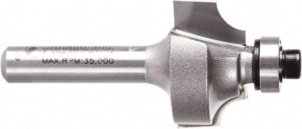 Amana Tool - 7/8" Cut Diam, 1/2" Length of Cut, 2 Flute Beading Edge Profile Router Bit - Carbide-Tipped, 1/4" Shank Diam, 2" OAL, Uncoated - Caliber Tooling