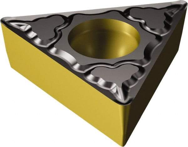 Sandvik Coromant - TCMT222 KM Grade 3225 Carbide Turning Insert - TiCN/AI2O3/TiN Finish, 60° Triangle, 1/4" Inscr Circle, 1/8" Thick, 1/32" Corner Radius - Caliber Tooling