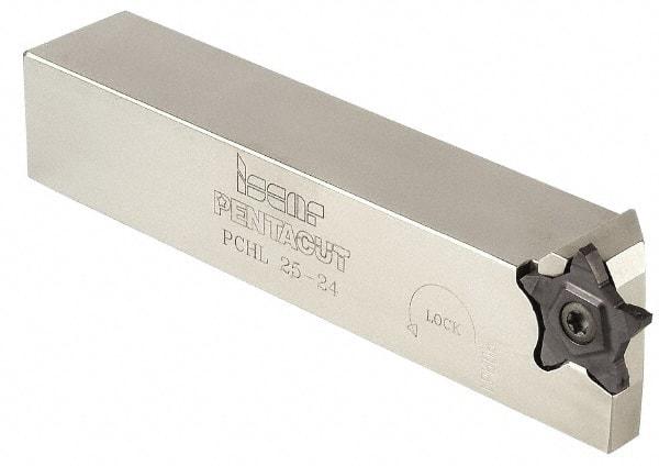 Iscar - 0.256" Max Depth of Cut, 0.5mm Min Groove Width, 135mm OAL, Right Hand Indexable Grooving Cutoff Toolholder - 25mm Shank Height x 25mm Shank Width, PENTA 24... Insert Style, PCH Toolholder Style, Series PentaCut - Caliber Tooling