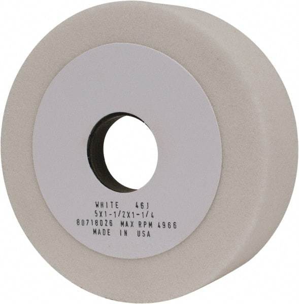 Grier Abrasives - 5" Diam, 1-1/4" Hole Size, 1-1/2" Overall Thickness, 46 Grit, Type 6 Tool & Cutter Grinding Wheel - Coarse Grade, Aluminum Oxide, J Hardness, Vitrified Bond, 4,966 RPM - Caliber Tooling