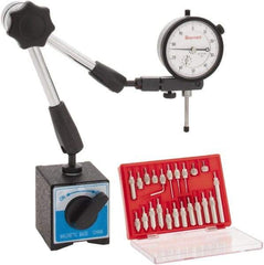 Starrett - 0.001" Graduation, 1" Max Meas, 0-100 Dial Reading, Dial Indicator & Base Kit - 2-1/4" Base Length x 2" Base Width x 2-1/8" Base Height - Caliber Tooling