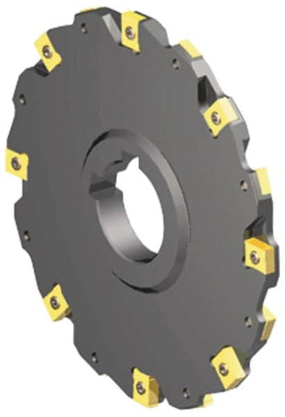 Kennametal - Arbor Hole Connection, 3/8" Cutting Width, 0.966" Depth of Cut, 4" Cutter Diam, 1-1/4" Hole Diam, 9 Tooth Indexable Slotting Cutter - 90° LN Toolholder, LNE 1245... Insert - Caliber Tooling