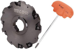 Kennametal - Arbor Hole Connection, 3/8" Cutting Width, 1.466" Depth of Cut, 5" Cutter Diam, 1-1/4" Hole Diam, 4 Tooth Indexable Slotting Cutter - 90° LN Toolholder, LNE 1245... Insert - Caliber Tooling