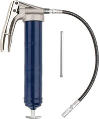 Lincoln - 7,500 Max psi, Flexible Pistol Grease Gun - 14-1 & 2 oz (Cartridge) & 16 oz (Bulk) Capacity, 1/8 Thread Outlet, 39 Strokes per oz, Bulk & Cartridge Fill, Includes 6" Straight Pipe & Coupler - Caliber Tooling