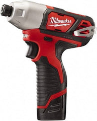 Milwaukee Tool - 12 Volt, 1/4" Drive, 1,000 In/Lb Torque, Cordless Impact Driver - Pistol Grip Handle, 2500 RPM, 2 Lithium-Ion Batteries Included - Caliber Tooling