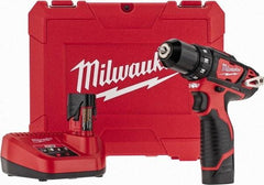 Milwaukee Tool - 12 Volt 3/8" Chuck Pistol Grip Handle Cordless Drill - 0-400 & 0-1500 RPM, Keyless Chuck, Reversible, 2 Lithium-Ion Batteries Included - Caliber Tooling