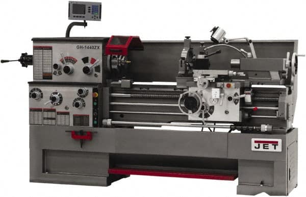 Jet - 14" Swing, 40" Between Centers, 230 Volt, Triple Phase Engine Lathe - 7MT Taper, 7-1/2 hp, 42 to 1,800 RPM, 3-1/8" Bore Diam, 40" Deep x 47" High x 97-1/2" Long - Caliber Tooling