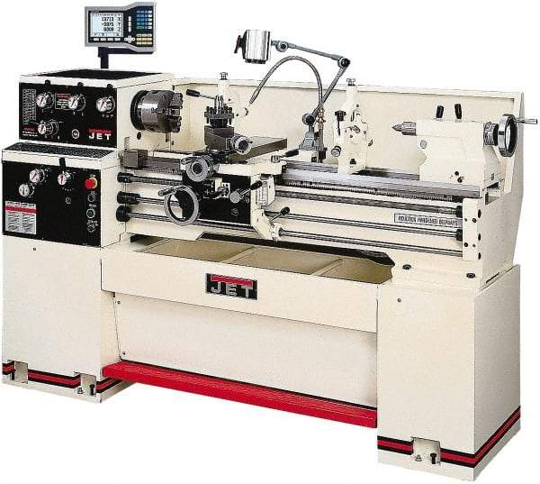 Jet - 14" Swing, 36-7/8" Between Centers, 230 Volt, Single Phase Bench Lathe - 2 hp, 70 to 1,900 RPM Spindle Speed, 2" Spindle Bore Diam, 76-13/32" OAL x 29-29/32" OAH x 59-13/16" Overall Depth - Caliber Tooling