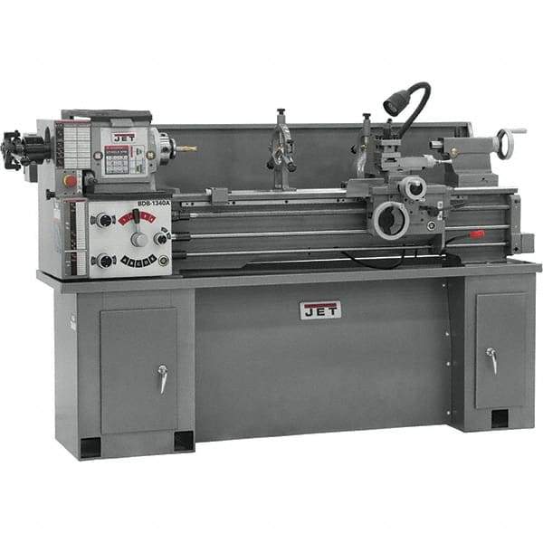 Jet - 13" Swing, 40" Between Centers, 230 Volt, Single Phase Bench Lathe - 5MT Taper, 2 hp, 60 to 1,240 RPM, 1-3/8" Bore Diam, 29-3/4" Deep x 29" High x 75-1/2" Long - Caliber Tooling