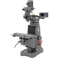 Jet - 9" Table Width x 42" Table Length, Step Pulley Control, 1 Phase Knee Milling Machine - R8 Spindle Taper, 2 hp - Caliber Tooling