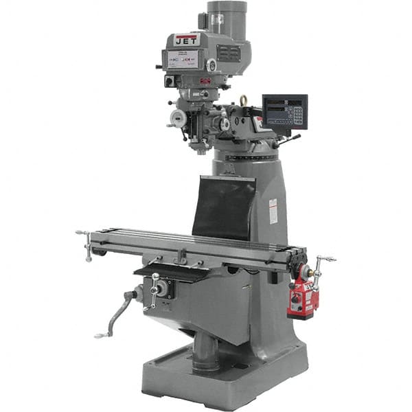 Jet - 9" Table Width x 42" Table Length, Variable Speed Pulley Control, 3 Phase Knee Milling Machine - R8 Spindle Taper, 3 hp - Caliber Tooling