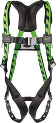 Miller - 400 Lb Capacity, Size Universal, Full Body AirCore Single D-Ring Safety Harness - Polyester, Tongue Buckle Leg Strap, Quick Connect Chest Strap, Black/Green - Caliber Tooling